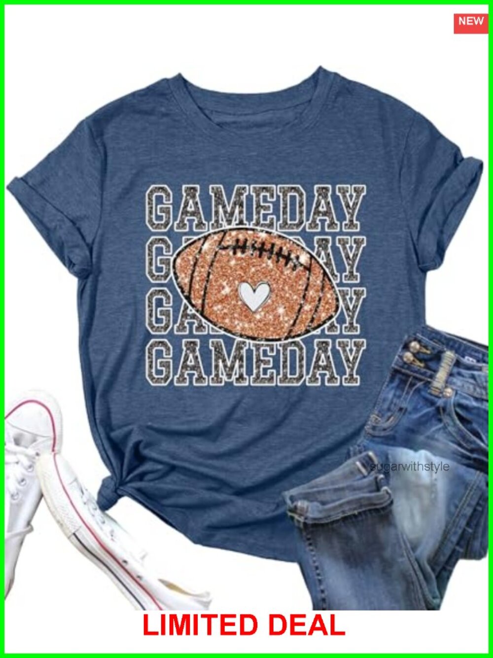 Game Day Football Shirt Women Glitter Graphic Tee Crew Neck Short Sleeve